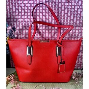 Aldo Leather Tote Bag: Orange Crossgrain, Golden Hardware